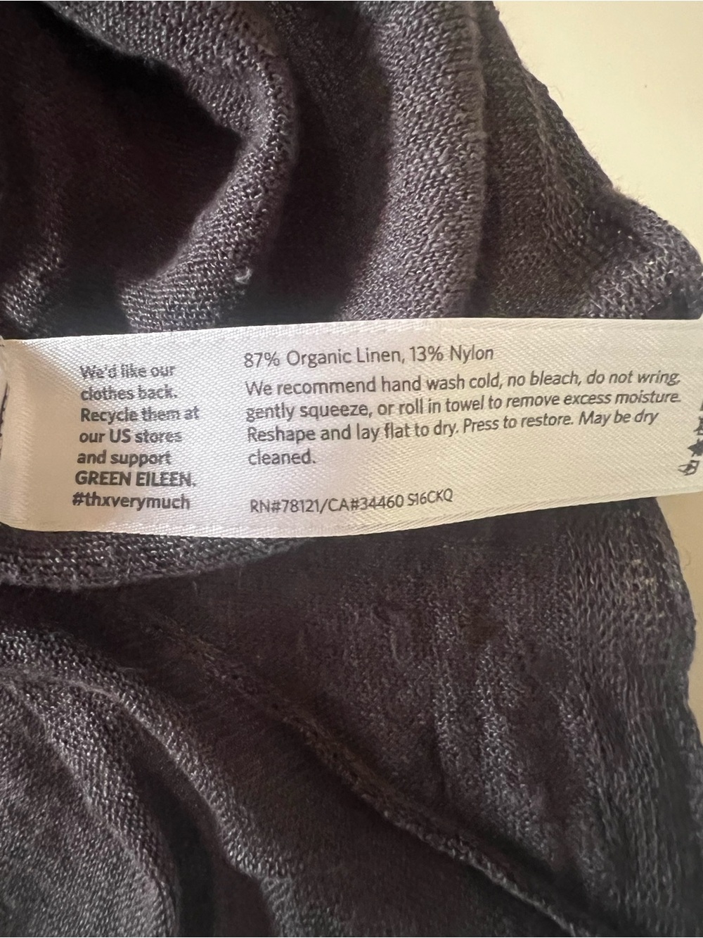 Eileen Fisher Charcoal Gray Organic Linen Hi Low Hem Long Sleeve Top Sz M - Picture 5 of 10